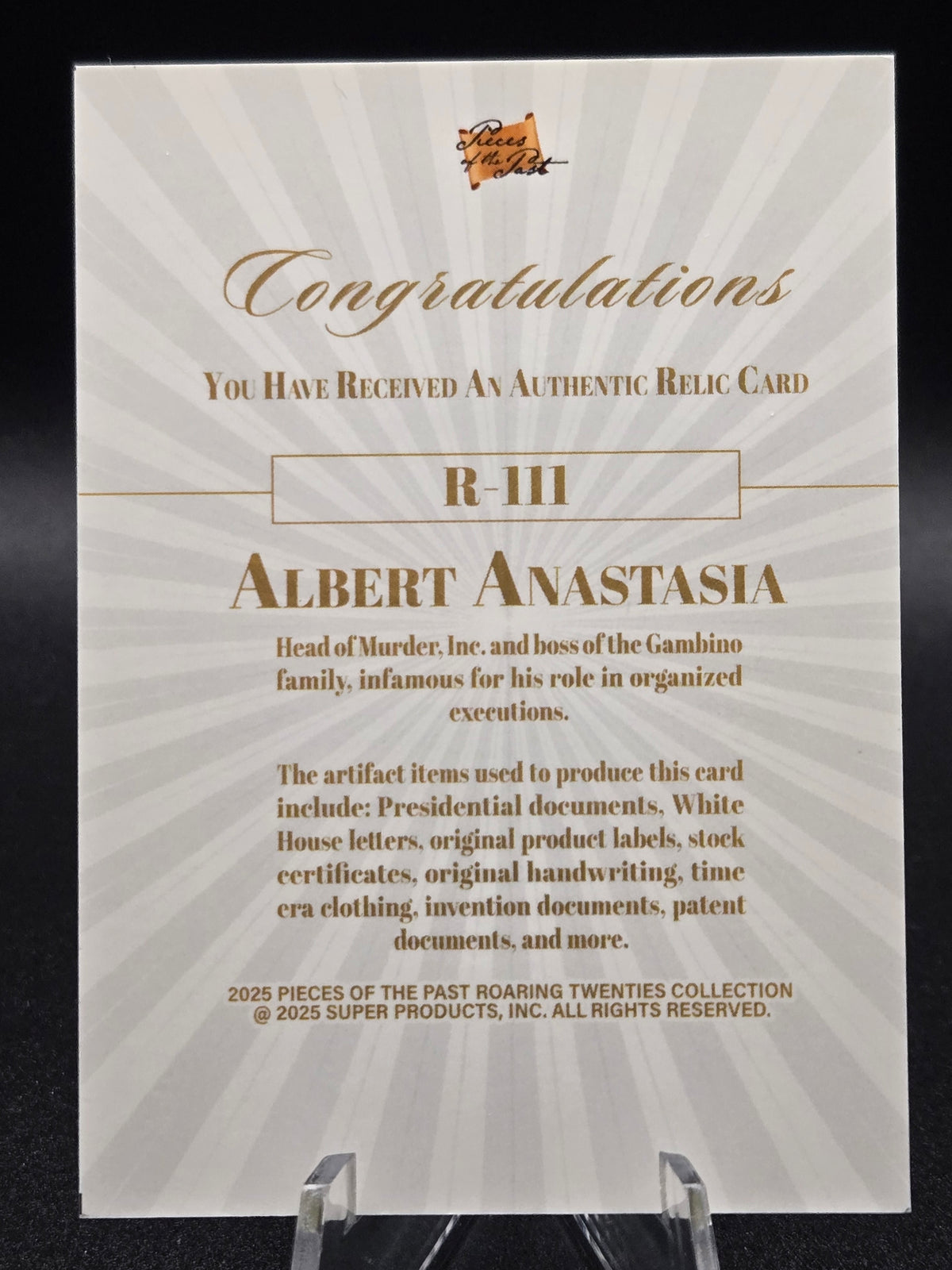 Albert Anastasia Pieces of the Past Authentic Relic Green Foil Mafia Card