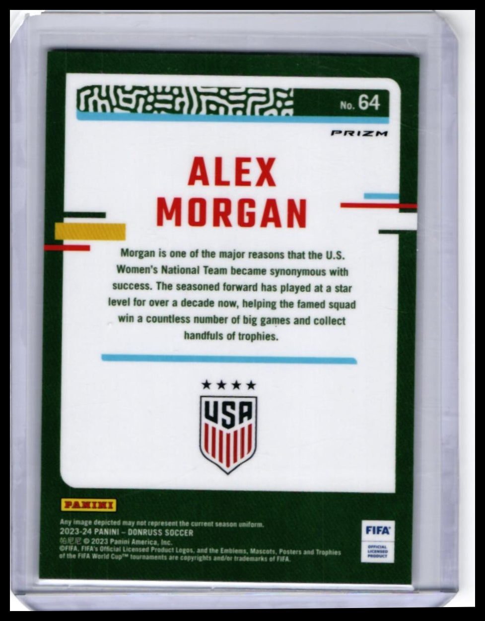 2023-24 Panini Donruss Optic Soccer Alex Morgan #64 Red Cracked Ice USA — back