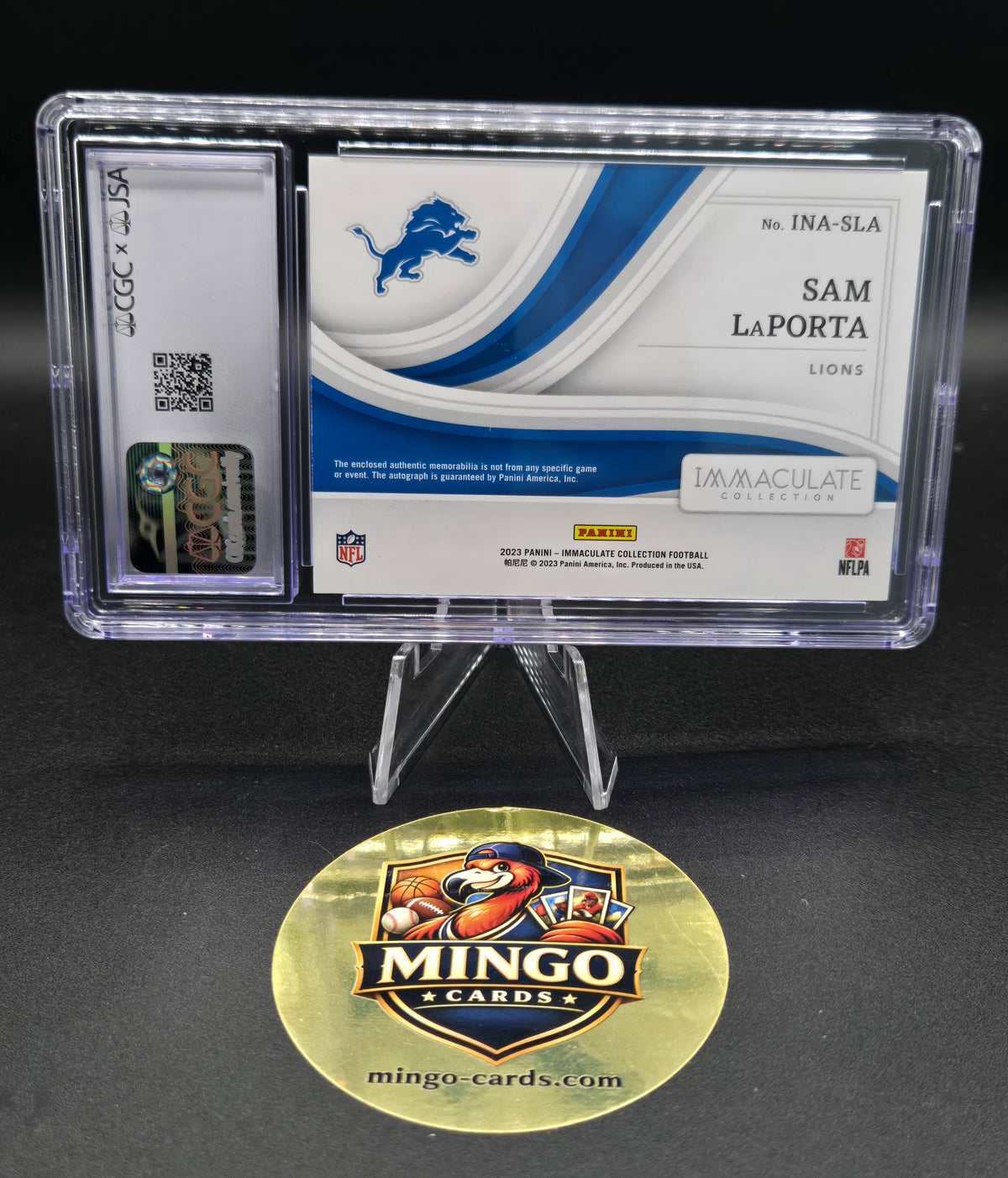 2023 Panini Immaculate Sam LaPorta RPA RC Patch Auto #INA-SLA /18 Emerald CGC — back