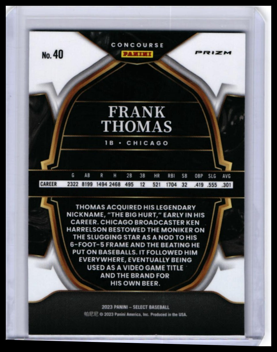 2023 Panini Select Frank Thomas #40 Concourse Prizm Chicago White Sox — back