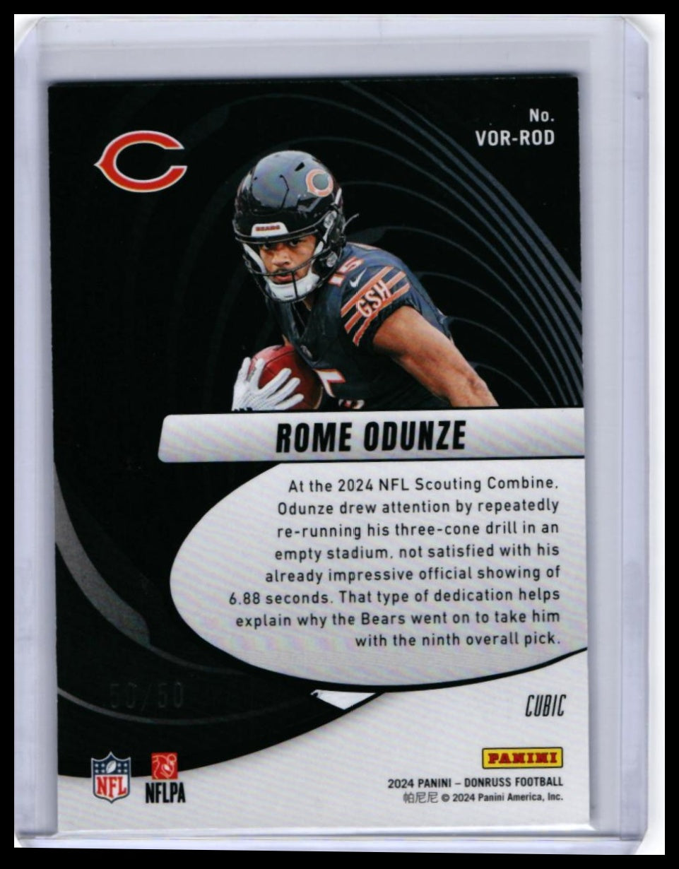 2024 Panini Donruss Vortex Rome Odunze RC #VOR-ROD Cubic /50 Bears Rookie — back