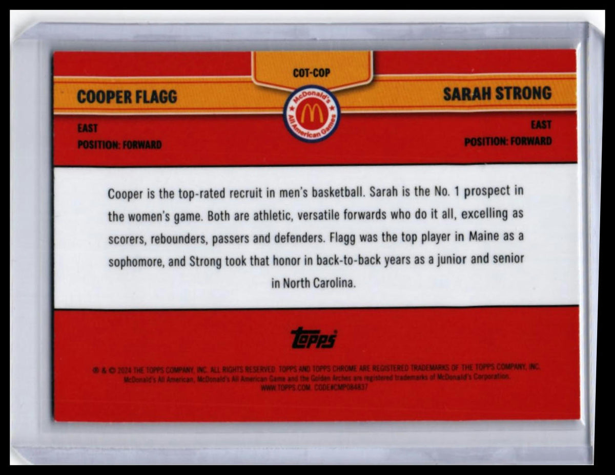2024 Topps Chrome McDonald's All American Combo Talents Cooper Flagg Sarah Strong #COT-COP — back