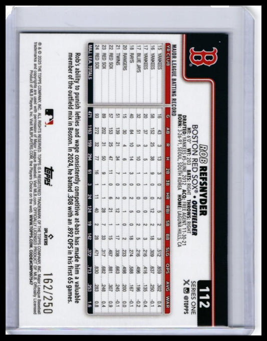 2024 Topps Series 1 Rob Refsnyder #112 Blue Parallel Red Sox — back