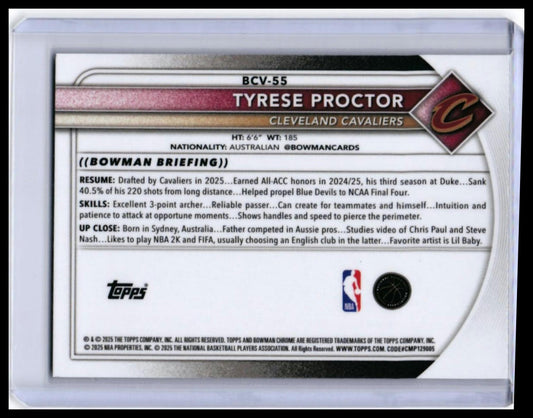 2025-26 Bowman Chrome Tyrese Proctor RC #BCV-55 Cleveland Cavaliers Rookie — back