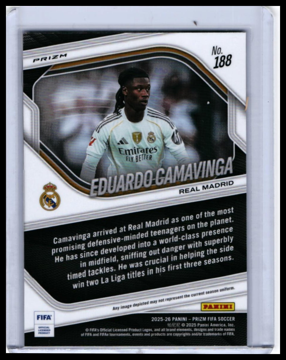 2025-26 Panini Prizm FIFA Soccer Eduardo Camavinga #188 Real Madrid — back