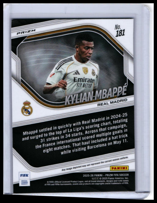 2025-26 Panini Prizm FIFA Soccer Kylian Mbappé #181 Pink Pulsar Prizm Real Madrid — back