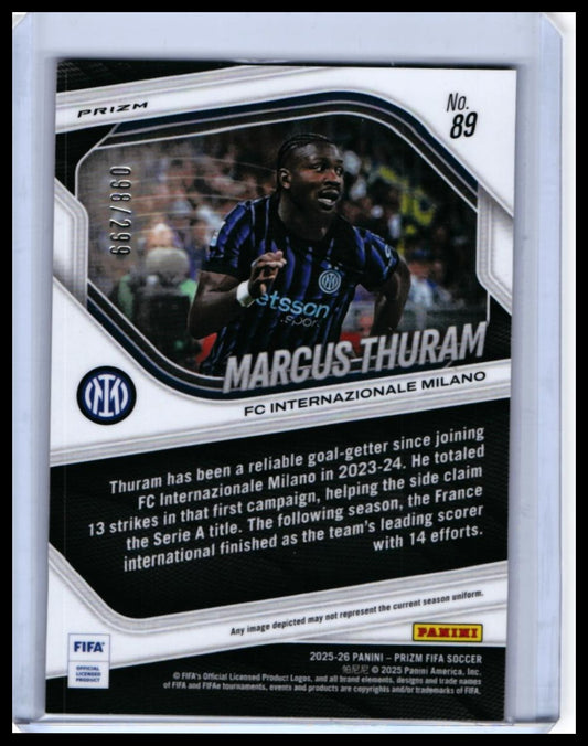 2025-26 Panini Prizm FIFA Soccer Marcus Thuram #89 Orange Prizm /299 Inter Milan — back