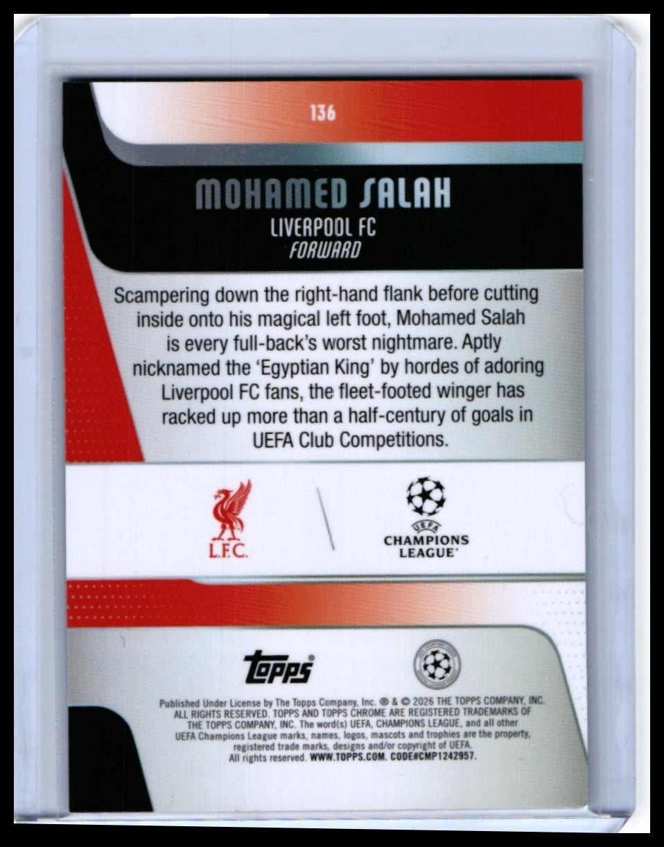 2025-26 Topps Chrome UCL Mohamed Salah #136 Teal Shimmer Refractor /199 Liverpool — back