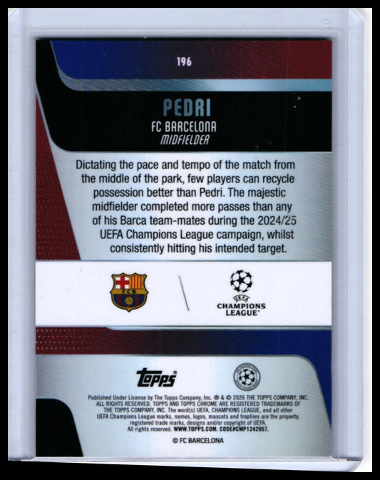 2025-26 Topps Chrome UEFA Champions League Pedri #196 FC Barcelona — back