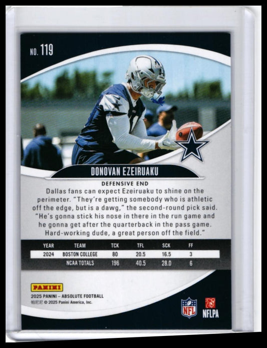 2025 Panini Absolute Football Donovan Ezeiruaku RC #119 Blue Parallel /425 Cowboys — back