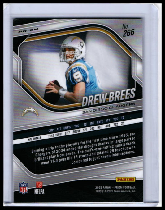 2025 Panini Prizm Football Drew Brees #266 Disco Parallel San Diego Chargers — back