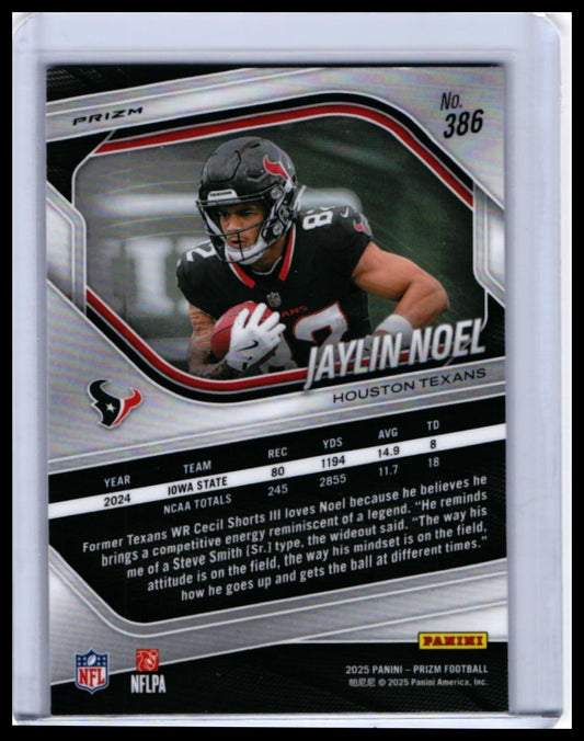 2025 Panini Prizm Jaylin Noel RC #386 Disco Prizm Houston Texans Rookie — back