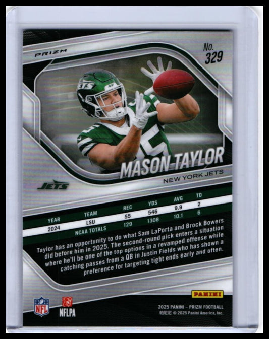 2025 Panini Prizm Mason Taylor RC #329 Disco Prizm New York Jets Rookie — back