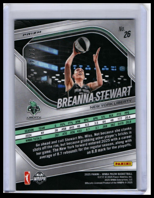 2025 Panini Prizm WNBA Breanna Stewart #26 Green Prizm /49 New York Liberty — back