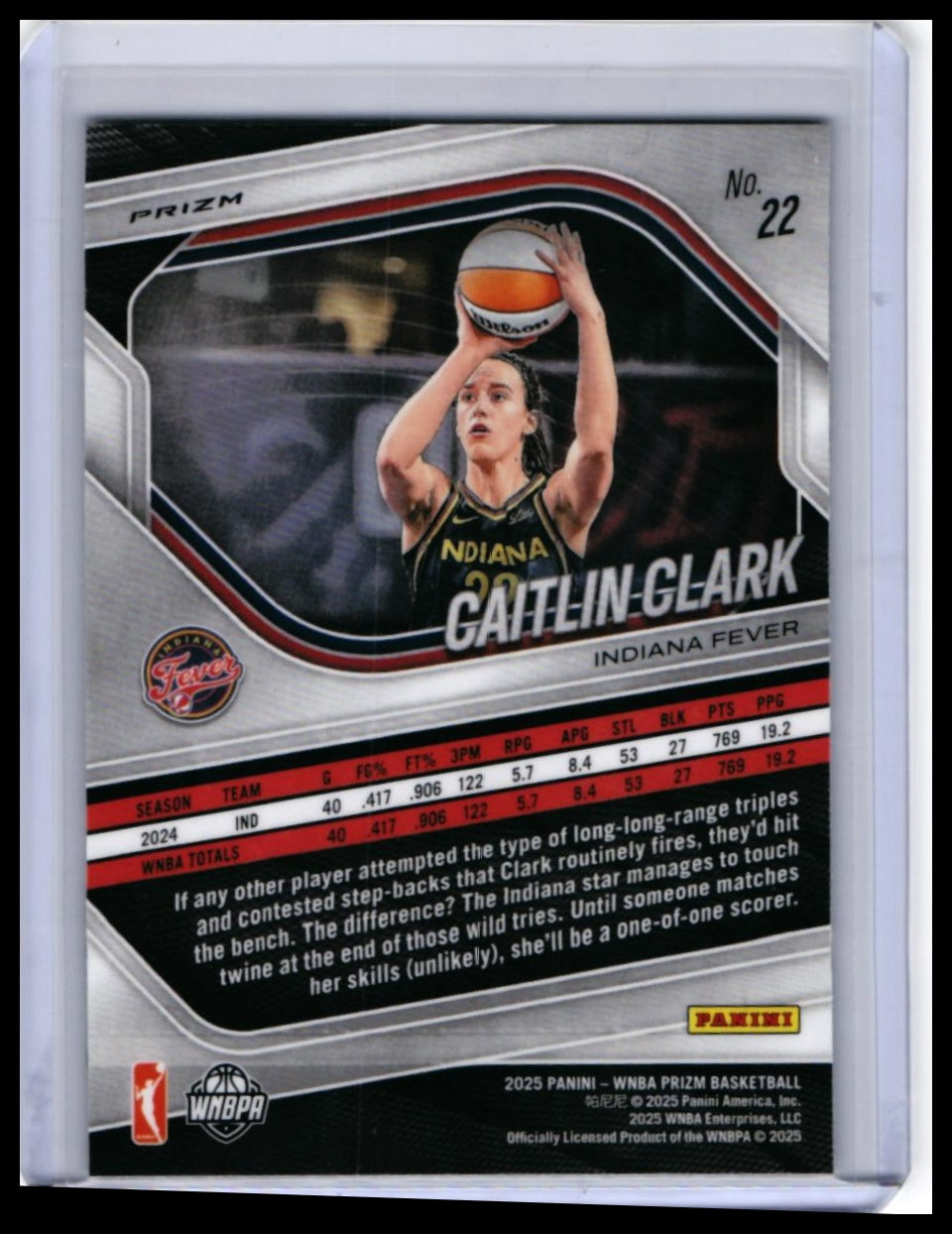 2025 Panini Prizm WNBA Caitlin Clark #22 Cracked Ice Prizm Indiana Fever — back