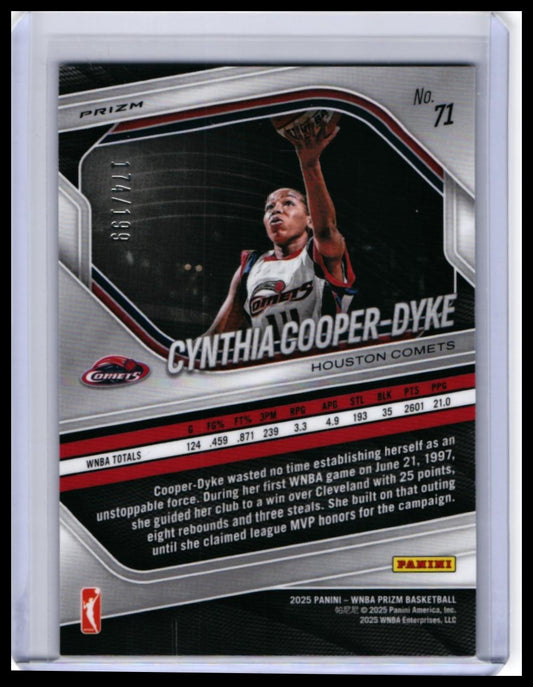 2025 Panini Prizm WNBA Cynthia Cooper-Dyke #71 Blue Prizm /199 Houston Comets — back