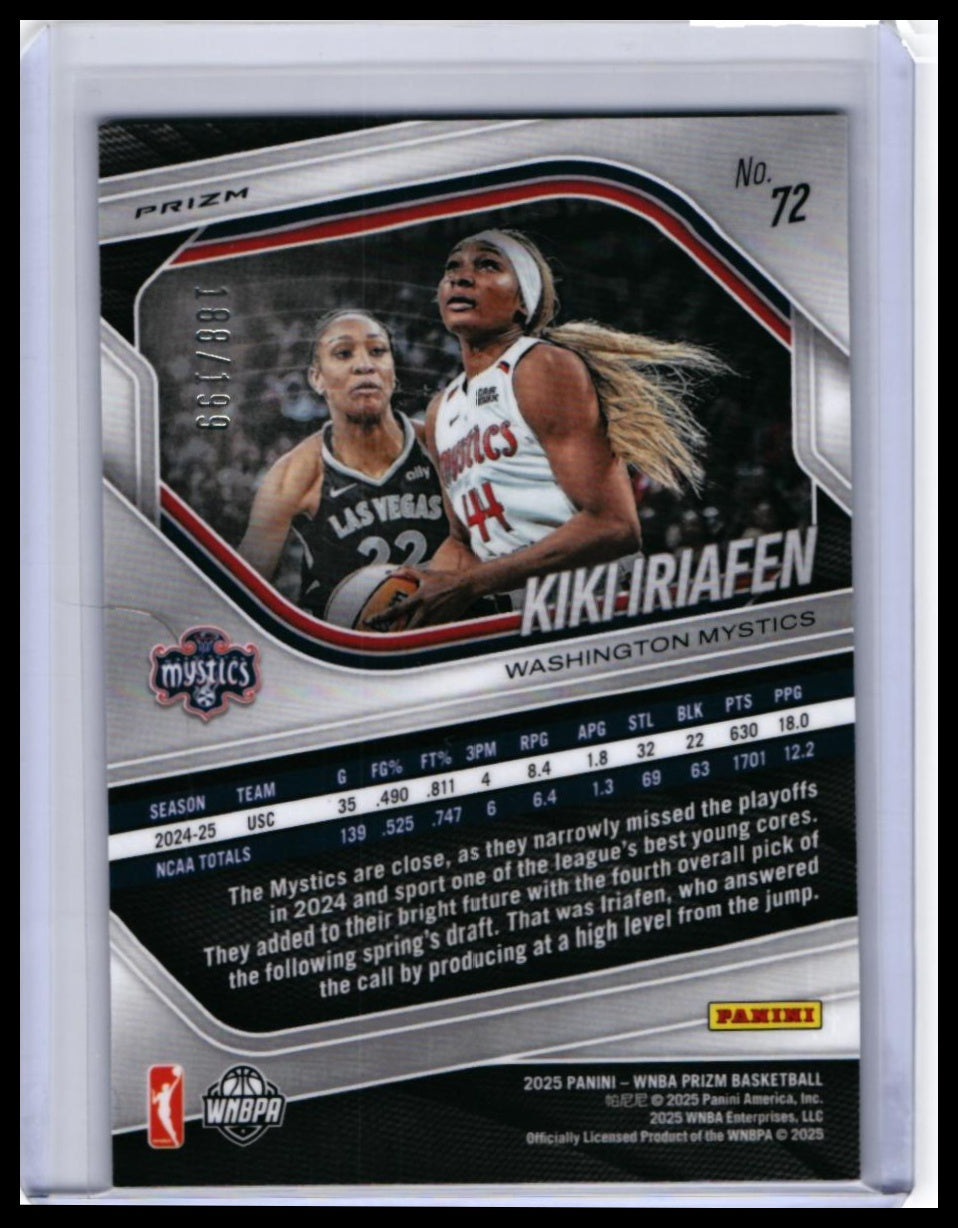 2025 Panini Prizm WNBA Kiki Iriafen RC #72 Blue Prizm /199 Washington Mystics — back