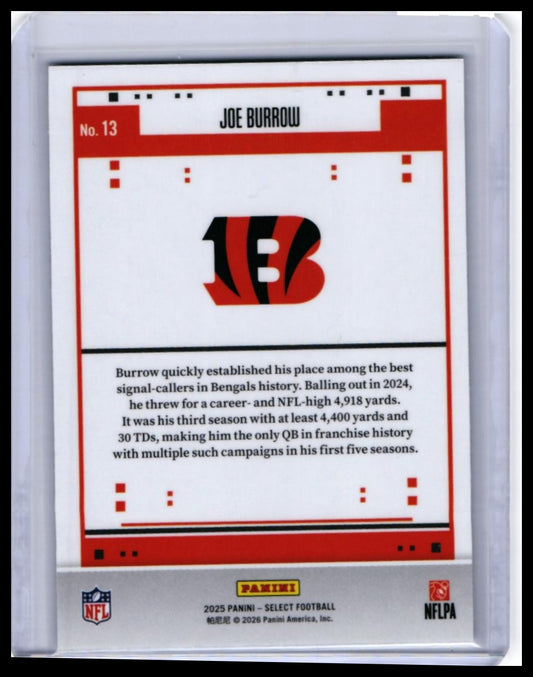 2025 Panini Select Football Joe Burrow #13 Cincinnati Bengals — back
