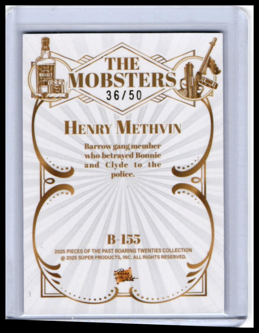 2025 Pieces of the Past Roaring Twenties Henry Methvin #B-155 Blue /50 Mobsters — back