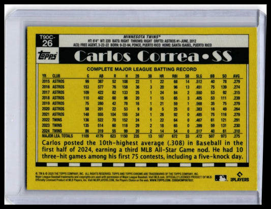 2025 Topps Chrome 1990 Design Carlos Correa #T90C-26 Cracked Ice Twins — back