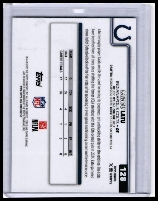 2025 Topps Chrome Laiatu Latu #128 Indianapolis Colts DE Refractor Parallel — back