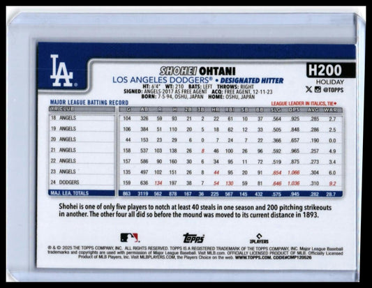 2025 Topps Holiday Shohei Ohtani #H200 Los Angeles Dodgers Snowflake Card — back