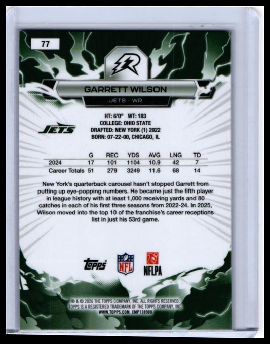 2025 Topps Reign Garrett Wilson #77 New York Jets Lightning Parallel — back
