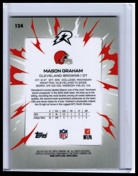 2025 Topps Riot Mason Graham RC #124 Cleveland Browns Rookie — back