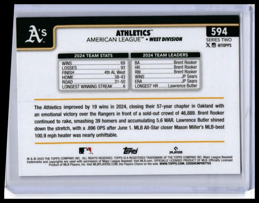 2025 Topps Series Two Athletics Team Card #594 — back