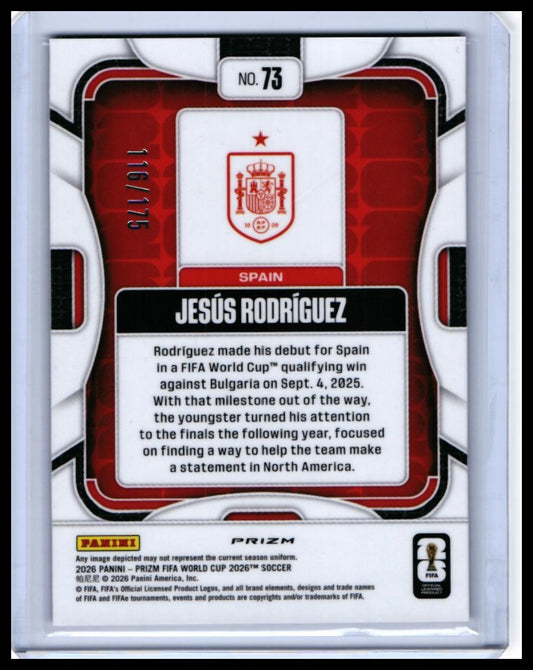 2026 Panini Prizm FIFA World Cup Jesús Rodríguez RC #73 Bronze /175 Spain — back