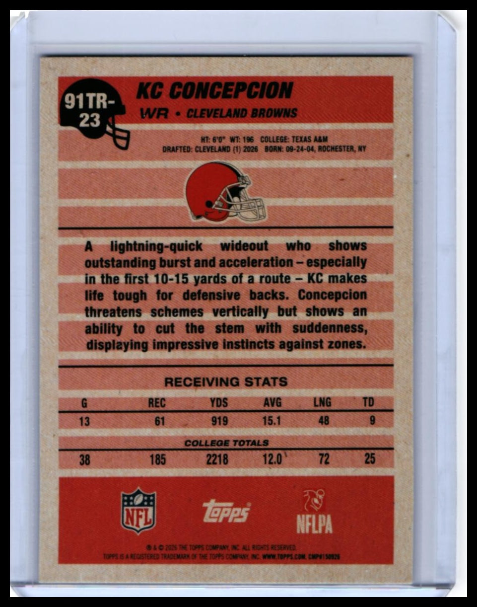 2026 Topps 91 Turkey Red KC Concepcion RC #91TR-23 Cracked Ice Cleveland Browns — back