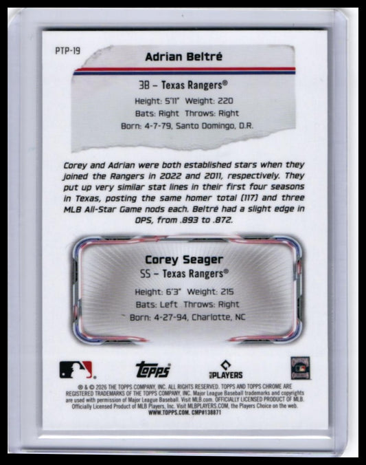 2026 Topps Chrome Past to Present Adrian Beltré #PTP-19 Refractor Rangers — back