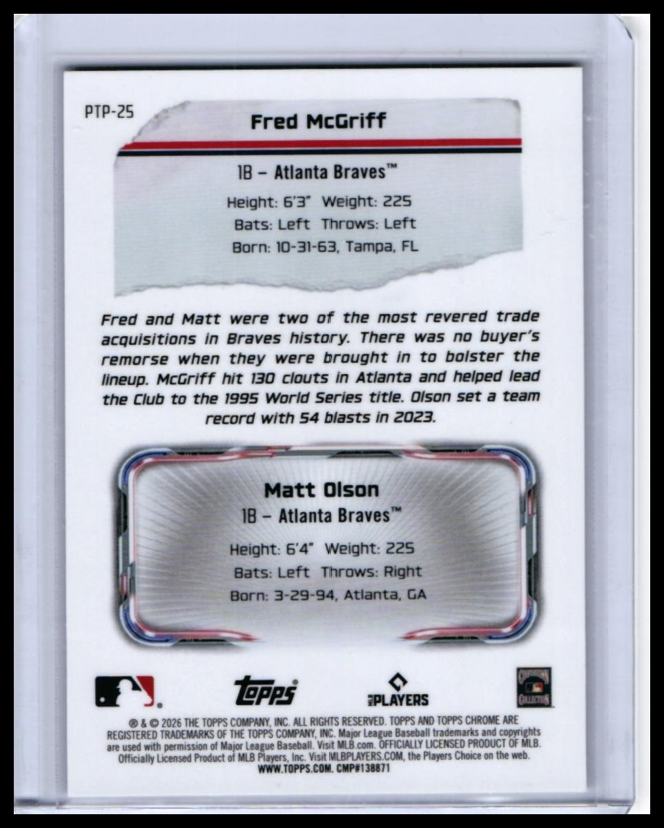 2026 Topps Chrome Past to Present Fred McGriff #PTP-25 Atlanta Braves — back
