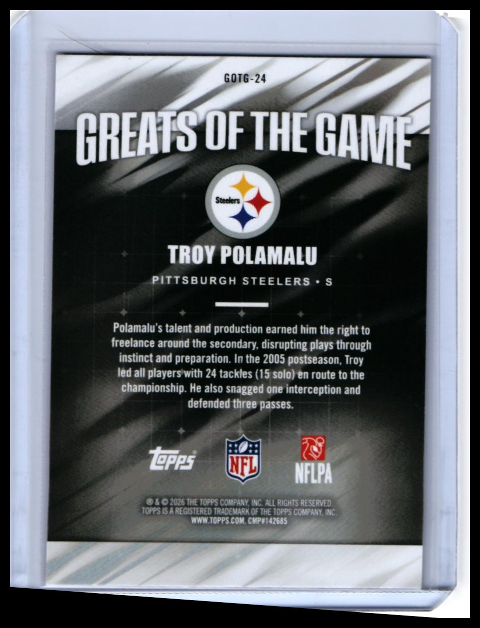 2026 Topps Greats of the Game Troy Polamalu #GOTG-24 Purple Cracked Ice Steelers — back