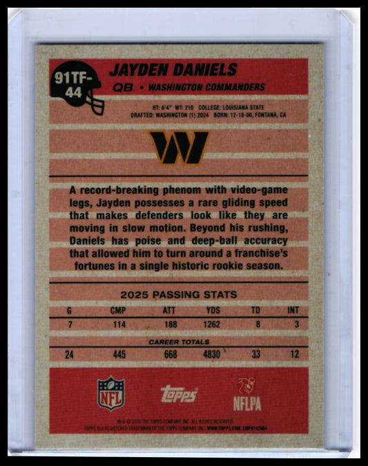 2026 Topps Turkey Red Jayden Daniels #91TF-44 Cracked Ice Parallel Commanders QB — back