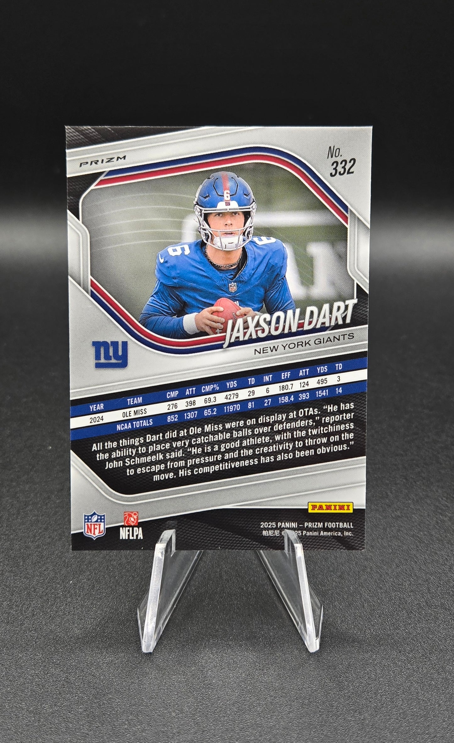 2025 Panini Prizm #332 Jaxson Dart Silver Prizm Rookie Card SP RC – New York Giants