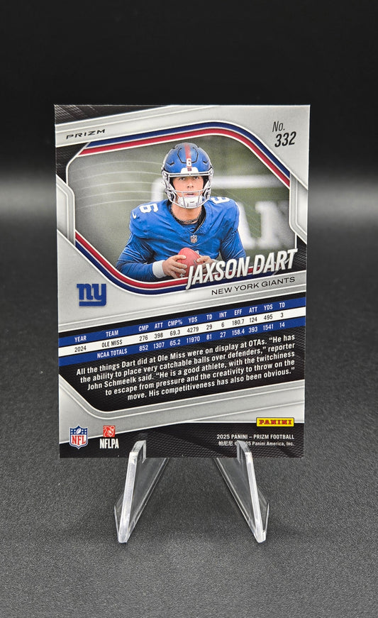 2025 Panini Prizm #332 Jaxson Dart Silver Prizm Rookie Card SP RC – New York Giants