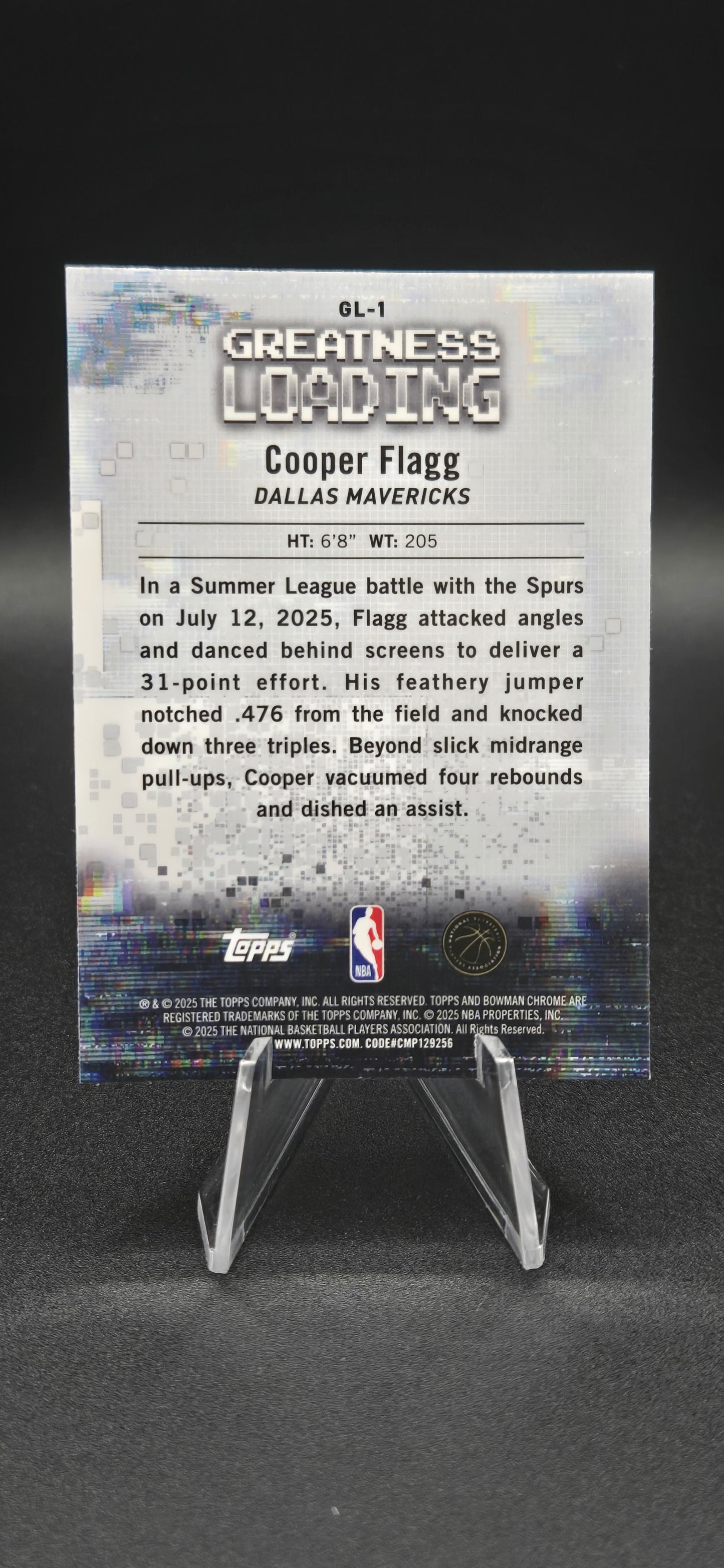 Cooper Flagg 2025-26 Bowman Chrome Greatness Loading #GL-1 RC Dallas Mavericks NM+