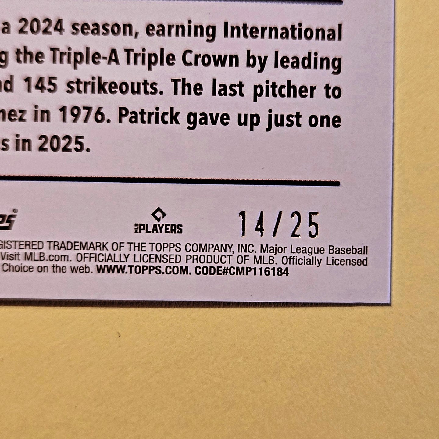 2025 Topps Update Orange Diamante Foil #US307 Chad Patrick 14/25