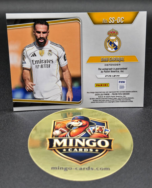 Futbol player trading card with Real Madrid logo and Mingo Cards branding.