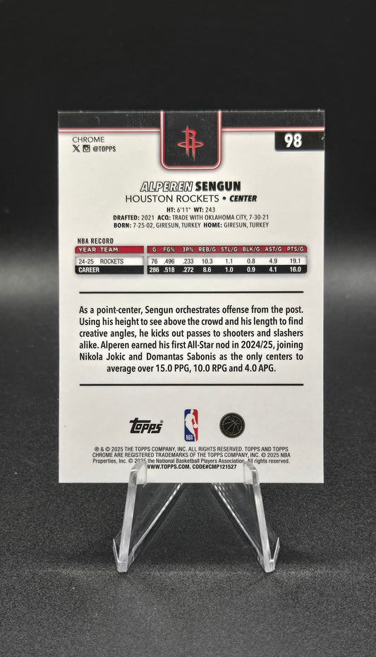 2024-25 Topps Chrome Alperen Sengun #106 Aqua Refractor Serial Numbered 152/199 — Houston Rockets