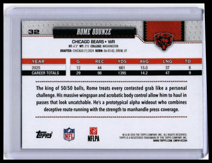 2-Card Lot Chicago Bears Rome Odunze & Caleb Williams 2026 Topps - 01-back