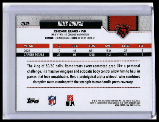 2-Card Lot Chicago Bears Rome Odunze & Caleb Williams 2026 Topps - 01-back
