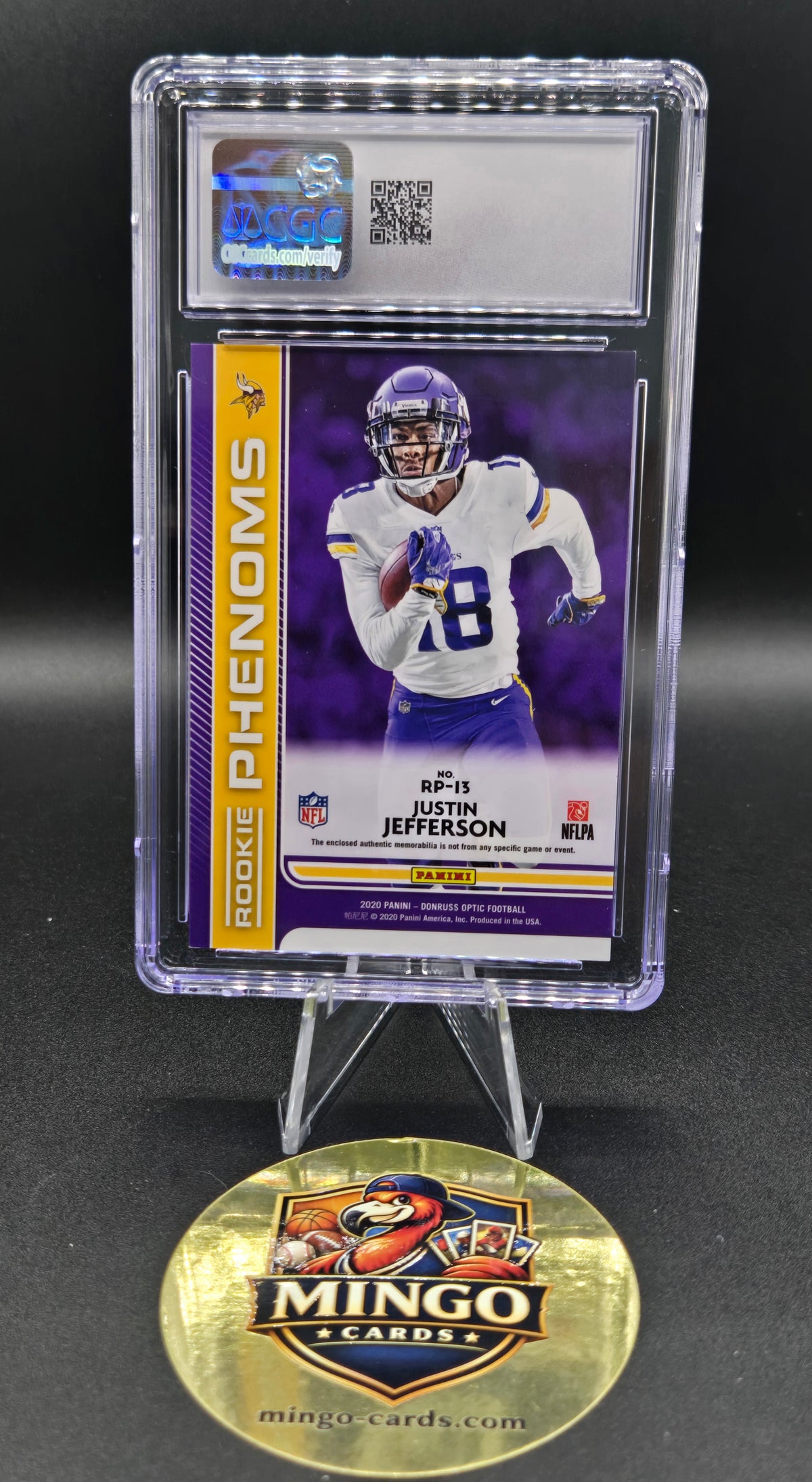 2020 Donruss Optic Rookie Phenoms Jersey Justin Jefferson RC #RP-13 Blue Hyper CGC 9 — back
