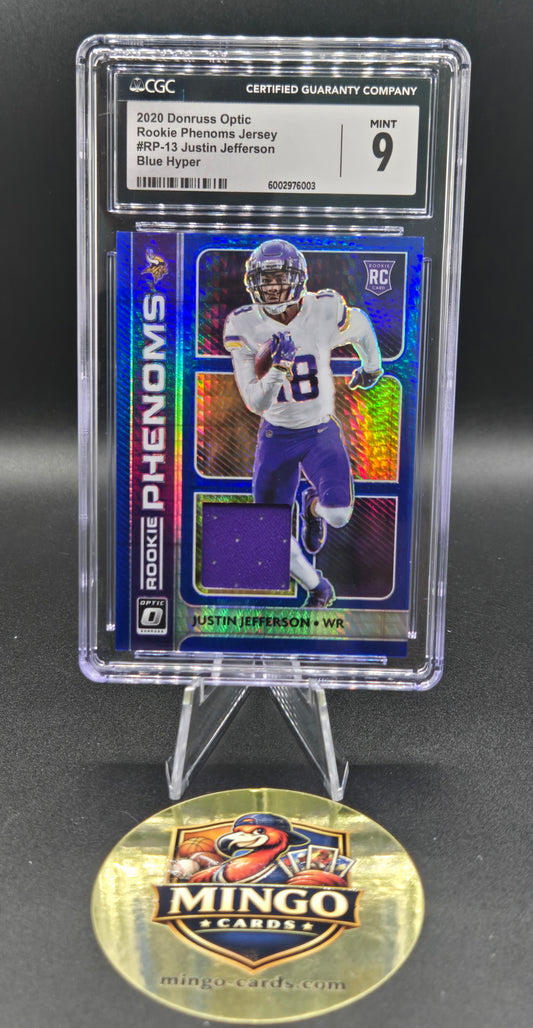 2020 Donruss Optic Rookie Phenoms Jersey Justin Jefferson RC #RP-13 Blue Hyper CGC 9 — front