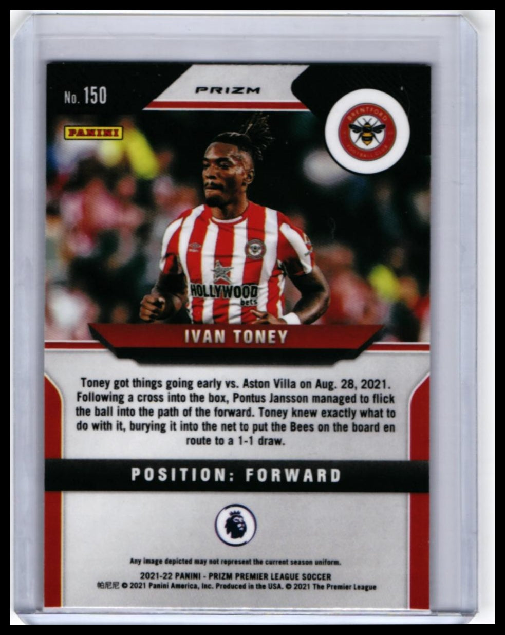 2021-22 Panini Prizm Premier League Ivan Toney #150 Brentford FC — back
