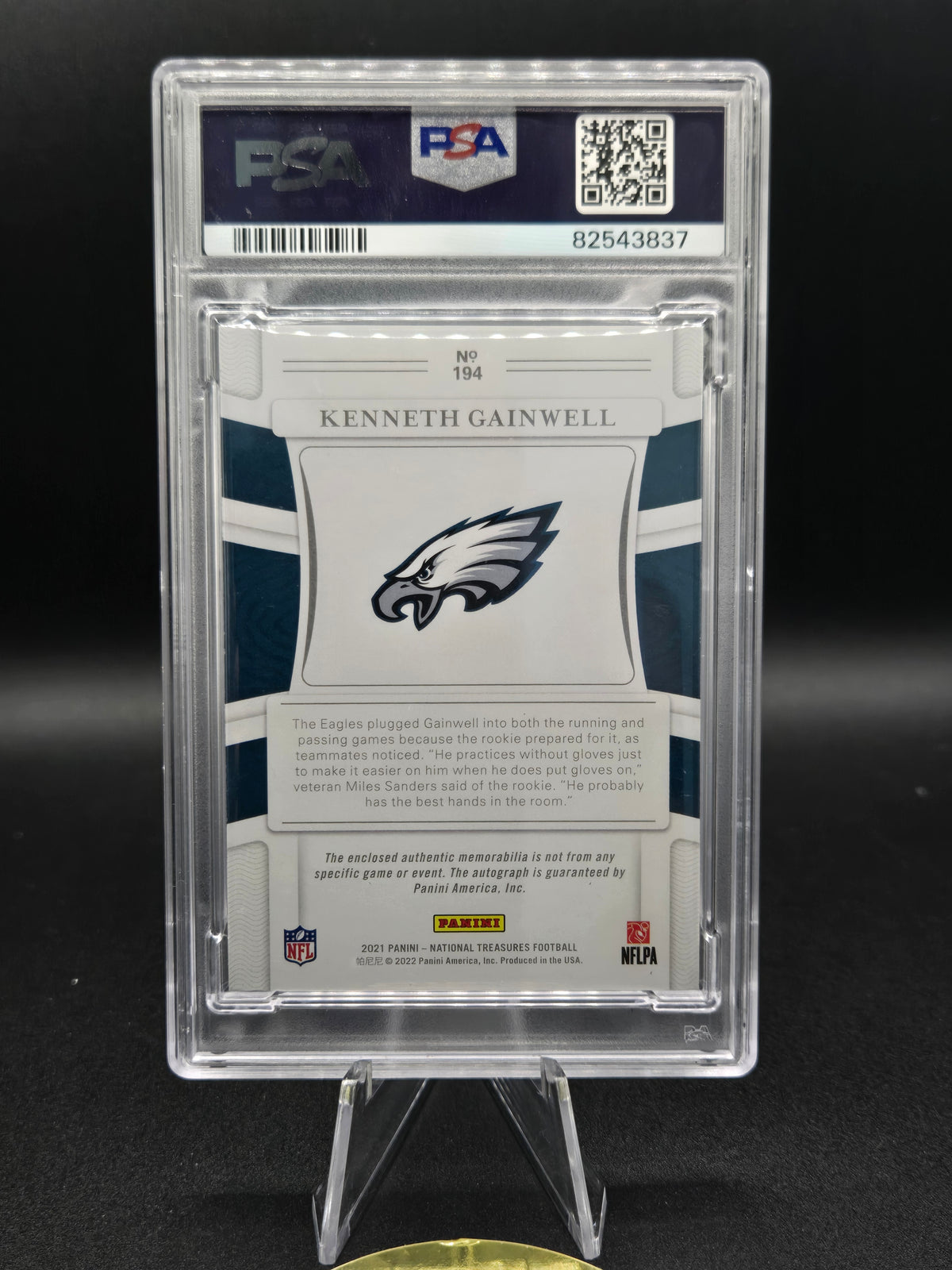 2021 National Treasures Kenneth Gainwell RC Patch Auto #194 Stars & Stripes Blue /10 PSA 9 — back