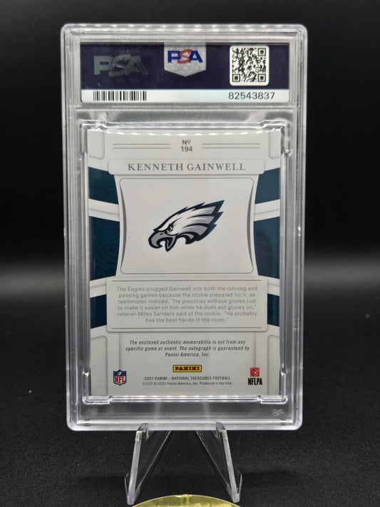 2021 National Treasures Kenneth Gainwell RC Patch Auto #194 Stars & Stripes Blue /10 PSA 9 — back