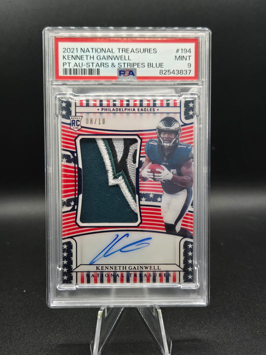 2021 National Treasures Kenneth Gainwell RC Patch Auto #194 Stars & Stripes Blue /10 PSA 9 — front