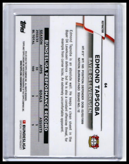 2022-23 Topps Chrome Bundesliga Edmond Tapsoba #64 Refractor Bayer Leverkusen — back